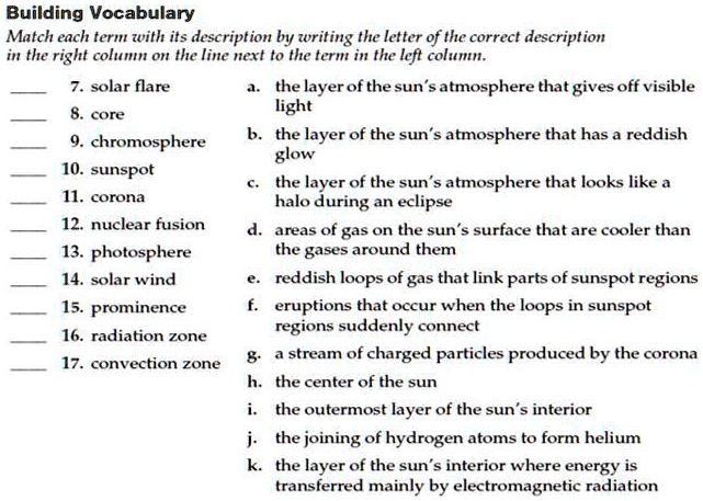 SOLVED: "somebody please help me Building Vocabulary Match each term