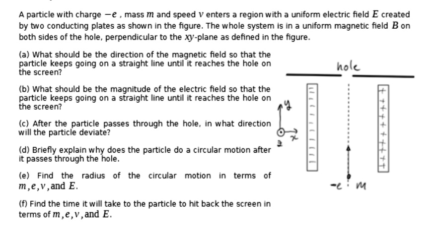 A Particle With Charge E, Mass M, And Speed V Enters A Region With A ...