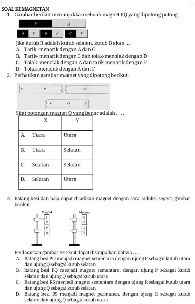 SOLVED: Tong Bantu Saya Untuk Mengerjakan Soal Kemagnetan, Kelas 9 Smp ...