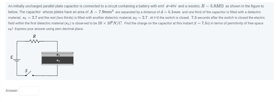 SOLVED: An initially uncharged parallel plate capacitor is connected to