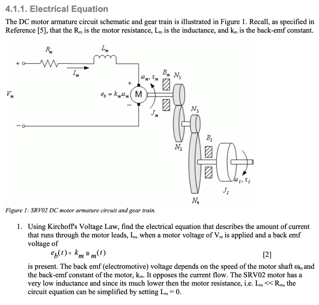 SOLVED: 4.1.1.Electrical Equation The DC motor armature circuit ...