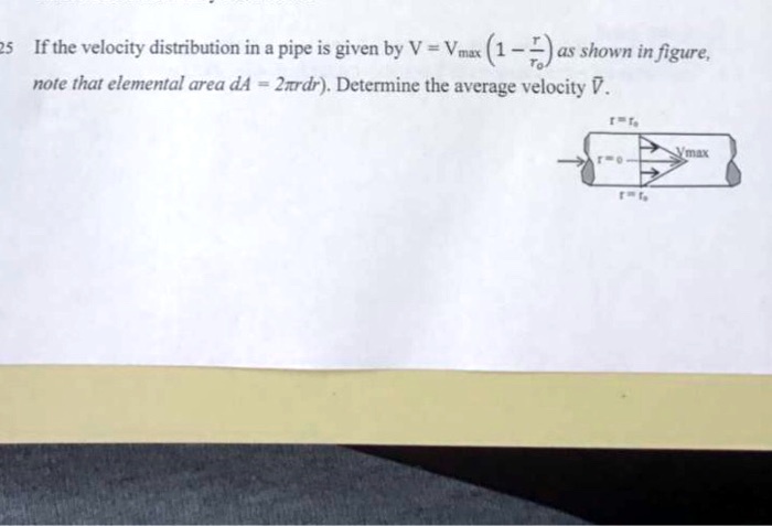 SOLVED: If the velocity distribution in a pipe is given by V=Vmax1-as ...