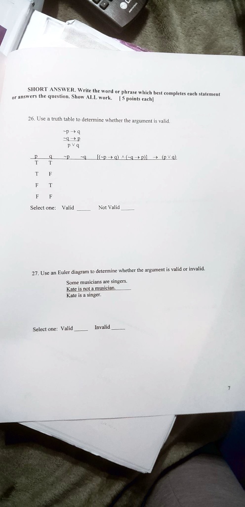 Valid Answer SHORT ANSWER. Write the word or phrase which best completes...