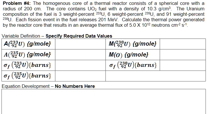 Problem #4: The homogenous core of a thermal reactor consists of a ...