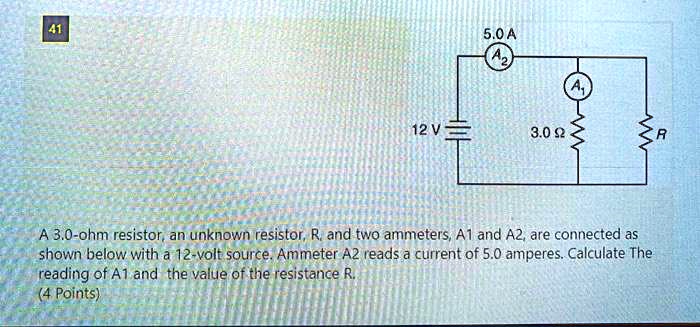 Solved 12 V 3 0 9 A 3 0 Ohm Resistor An Unknown Resistor R And Two