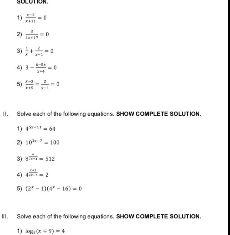 Solved Please Pa Answer Po Solution 1 0 X 2 3 17 0 3 4 0 4 3 6 54 0 4 4 5 X 2 0 4 5 4 1 Solve Each Of The Following Equations