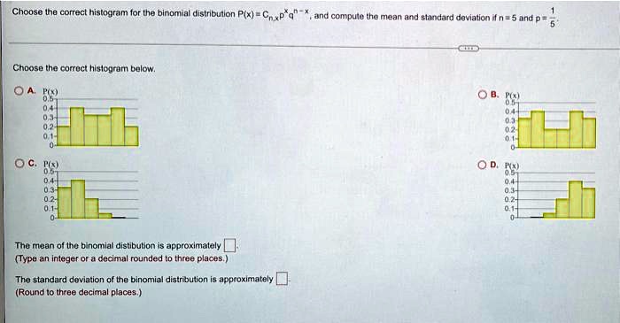SOLVED: Choose the correct histogram for the binomial distribution P(x ...