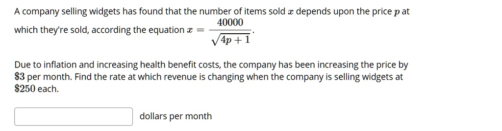 SOLVED: A company selling widgets has found that the number of items ...