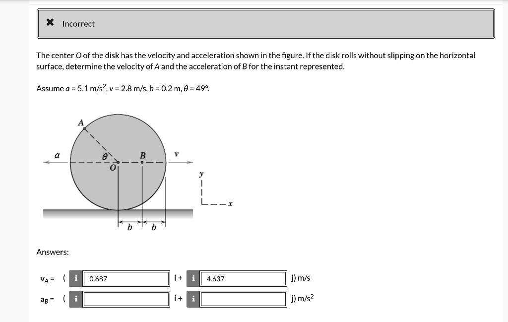 Acceleration Disc SOLVED: xIncorrect The center O of the disk has the velocity and ...