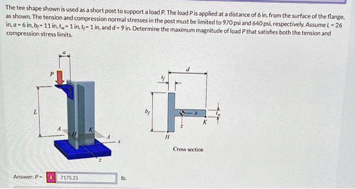 SOLVED: The tee shape shown is used as a short post to support a load P ...