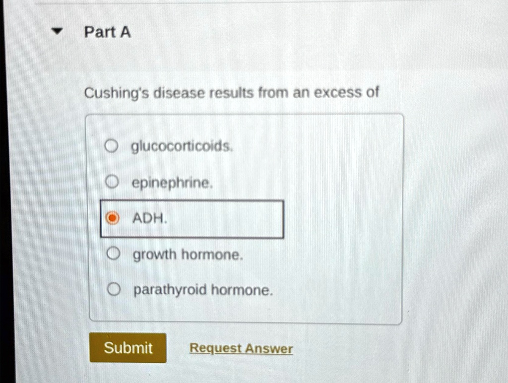 VIDEO solution Part A Cushing's disease results from an excess of