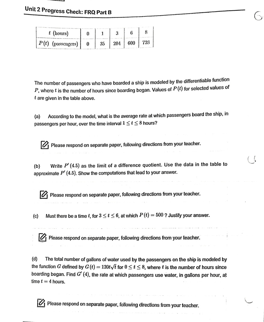 SOLVED: Unit Progress ' Check: FRQ Part B (bours) P () (passcngcrs) 35 ...