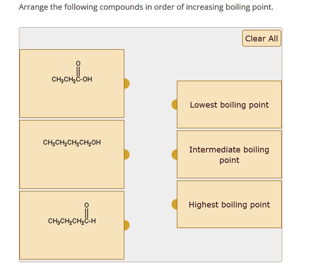 Solved Texts Arrange The Following Compounds In Order Of Increasing Boiling Point Clear All 9144