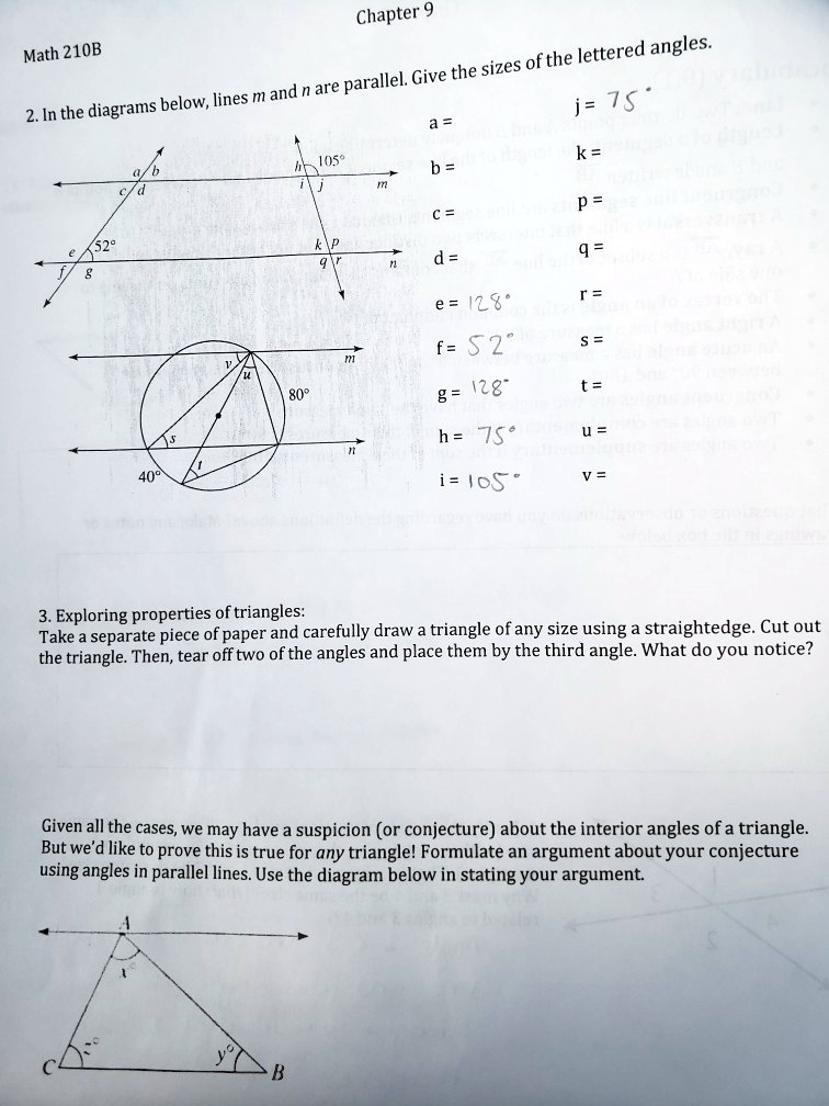 SOLVED: Math 210B Lettered Angles: Of the parallel lines m and n in the ...