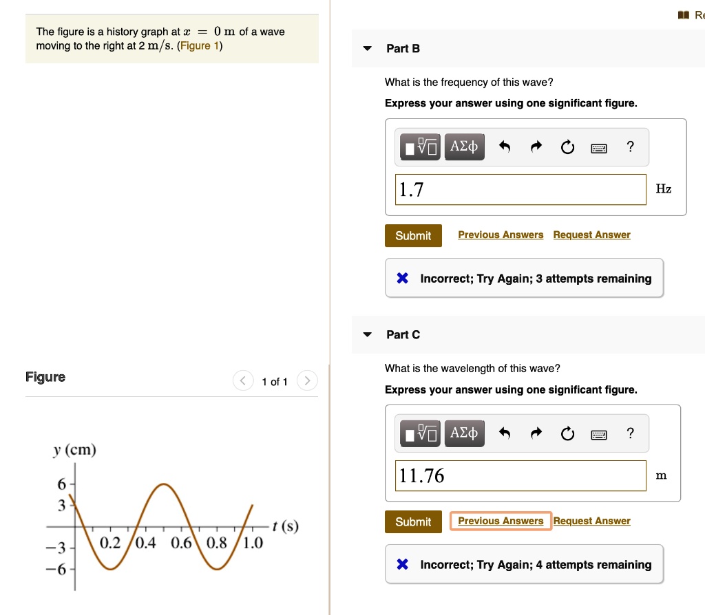 The figure is a history graph at x = 0 m of a wave moving to the right ...