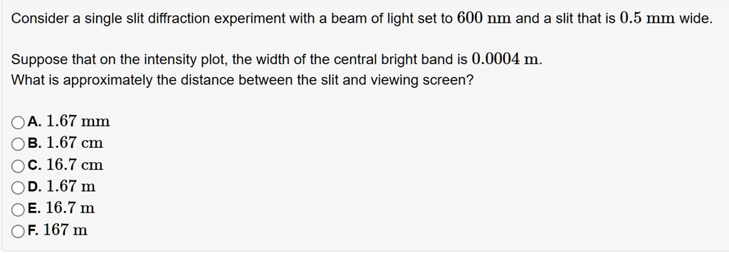 consider a single slit diffraction experiment with a beam of light set ...