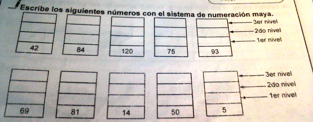 SOLVED: Escribe los siguentes números con el sistema de numeración maya