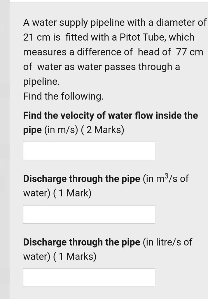 SOLVED A water supply pipeline with a diameter of 21 cm is fitted with