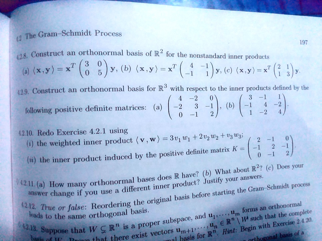 SOLVED 12 The GramSchmidt Process 197 42.8. Construct an orthonormal