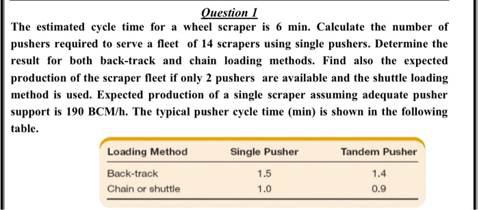 Scrapper Cycle Model Question 1 The estimated cycle time for a wheel scraper is 6 min ...