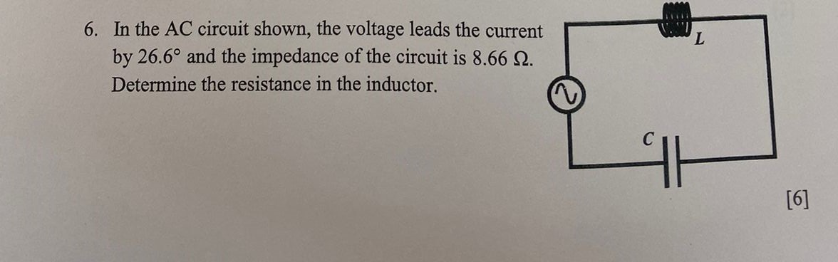 SOLVED: 6. In the AC circuit shown, the voltage leads the current by 26 ...