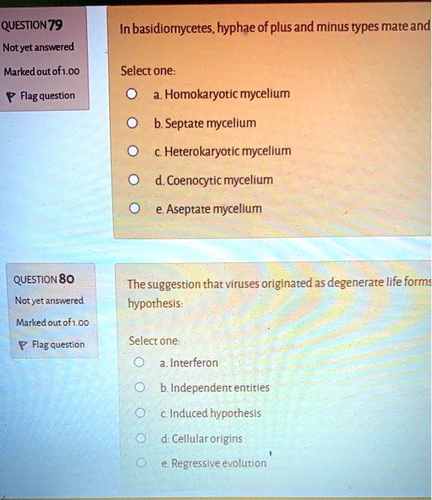SOLVED QUESTION79 Notyet answered In basidiomycetes, hyphae of plus