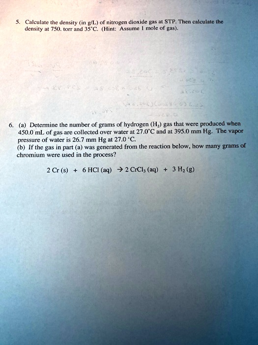 SOLVED Calculate the density (in g/L) of nitrogen dioxide gas at STP