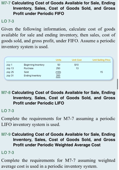 SOLVED: M7-7 Calculating Cost of Goods Available for Sale, Ending