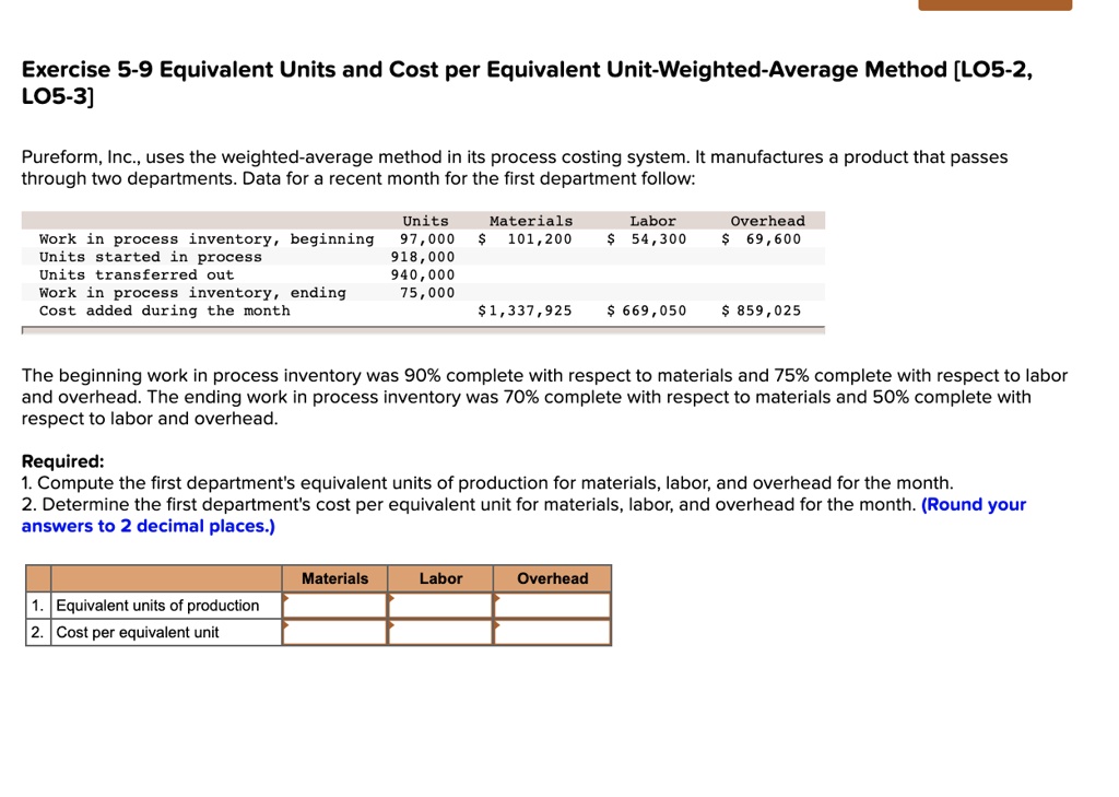 exercise 5 9 equivalent units and cost per equivalent unit weighted ...