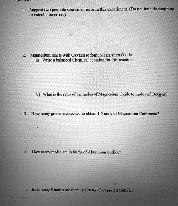 SOLVED Suggest two possible sources of error in this experiment (Do