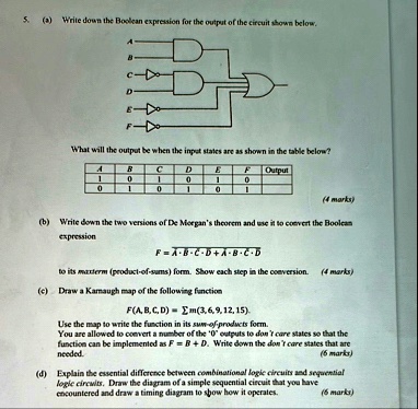 Boolean Input Form 5 a write down the boolean expression for the output of the circuit ...
