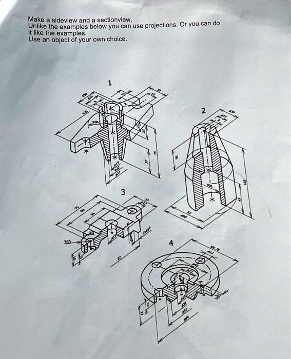SOLVED: Make a side view and a section view. Unlike the examples below ...