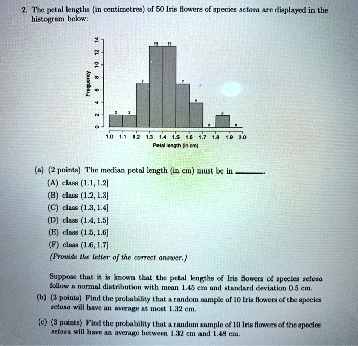 SOLVED: The petal lengths (in centimeters) of 50 Iris flowers of ...