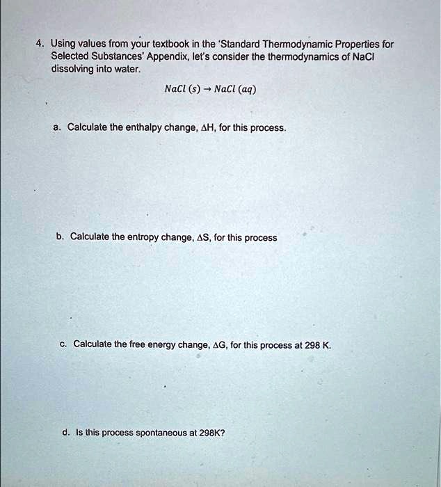 SOLVED Using values from your textbook in the 'Standard Thermodynamic