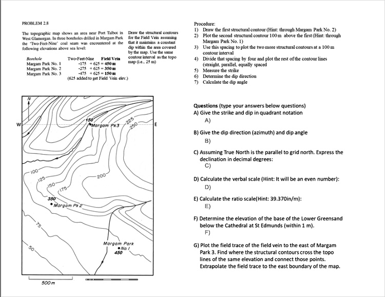 problem 28 procedure 1draw the first structural contour hint through margam park no 2 2 plot the second structural contour 100 m above the first hint through margam park no 1 3 use this spac 09043