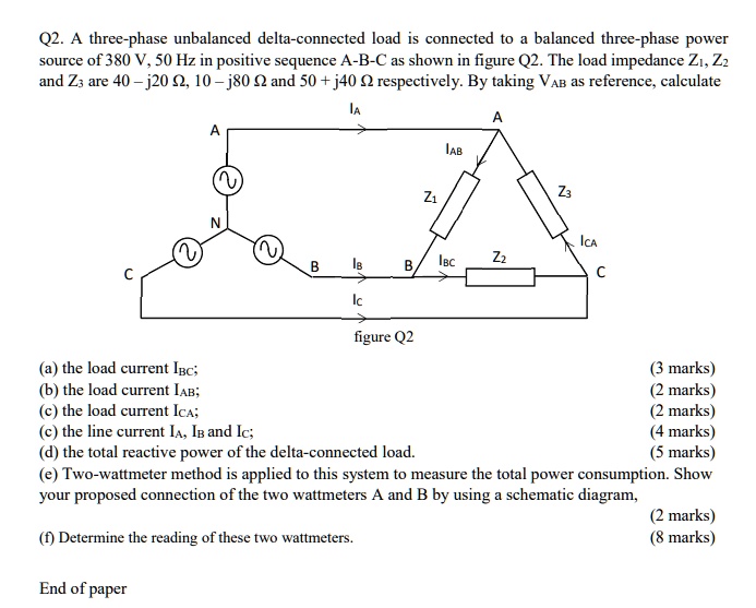 Solved Q2 A Three Phase Unbalanced Delta Connected Load Is Connected To A Balanced Three Phase 