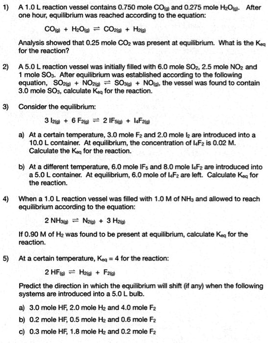 SOLVED: A 1.0 L reaction vessel contains 0.750 mole CO(g) and 0.275 ...