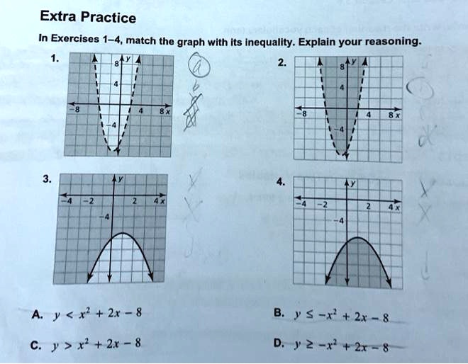 Solved Extra Practice In Exercises 1 4 Match The Graph With Its Inequality Explain Your Reasoning A X 2x 8 S 1 21 8 Y X 2x 8 D 2 R 21 8