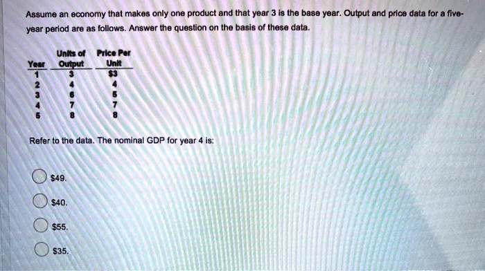 assume an economy that makes only one product and that year 3 is the ...