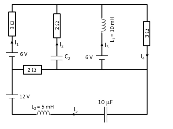1 3? 2 ? 12 13 6 V C2 6 V 2? 12 V 10 ?F L2 = 5 mH 15 L? = 10 mH 14 3?