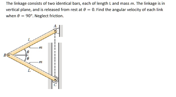 the linkage consists of two identical bars each of length l and mass m the linkage is in vertical plane and is released from rest at theta 0 find the angular velocity of each link when theta 11383