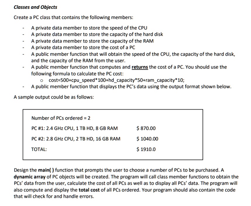 c programming create a c program for the project below classes and ...