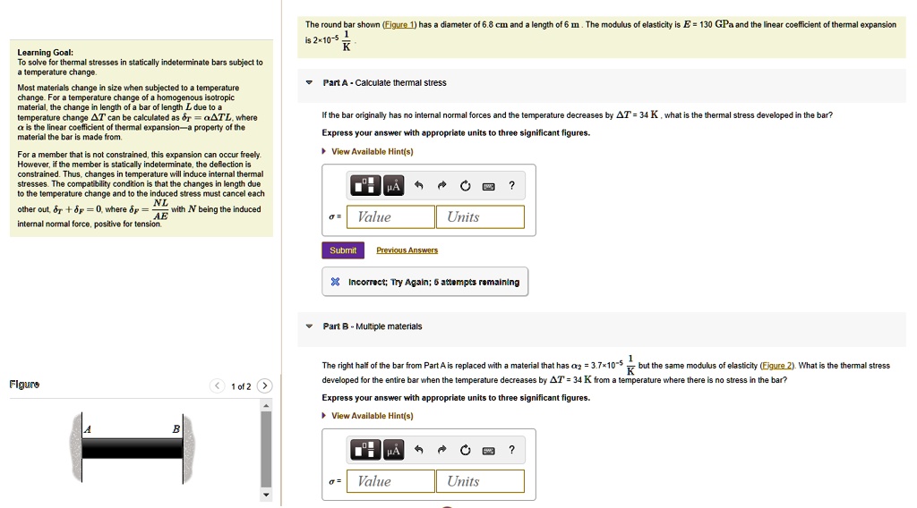 SOLVED: The round bar shown (Figure 1) has a diameter of 6.8 cm and a ...