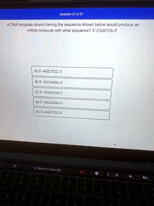 A DNA template strand having the sequence shown below would...