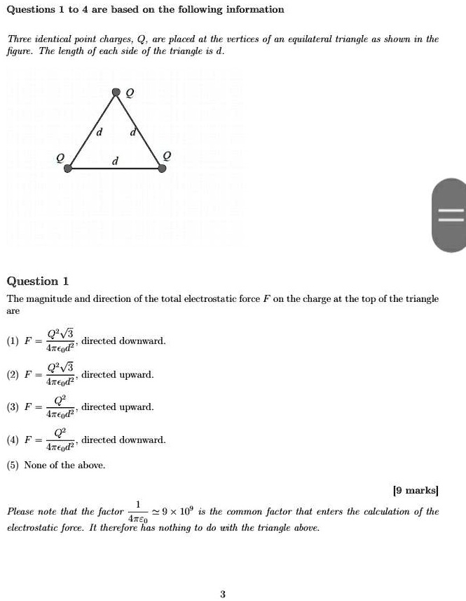 Solved Three Identical Point Charges Q Are Placed At The Vertices Of An Equilateral Triangle