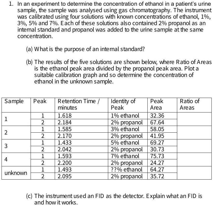 SOLVED In an experiment to determine the concentration of ethanol in a