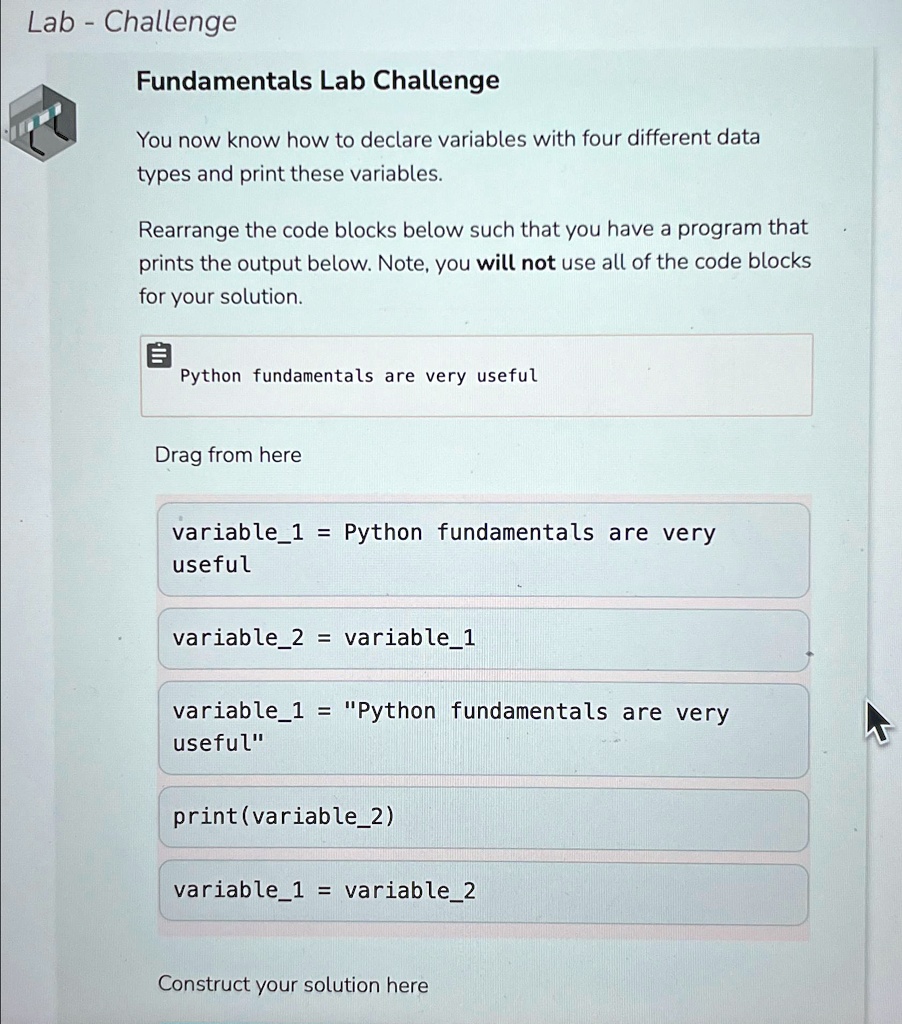 Lab - Challenge Fundamentals Lab Challenge You now know how to declare ...