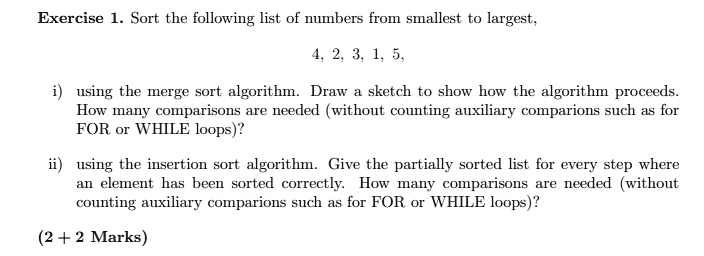 exercise 1 sort the following list of numbers from smallest to largest ...