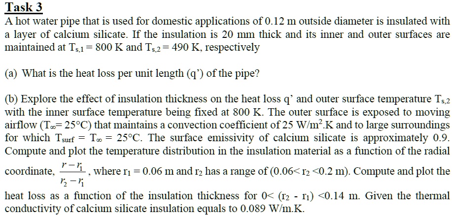 SOLVED: Task 3: Heat Loss and Temperature Distribution in an Insulated ...