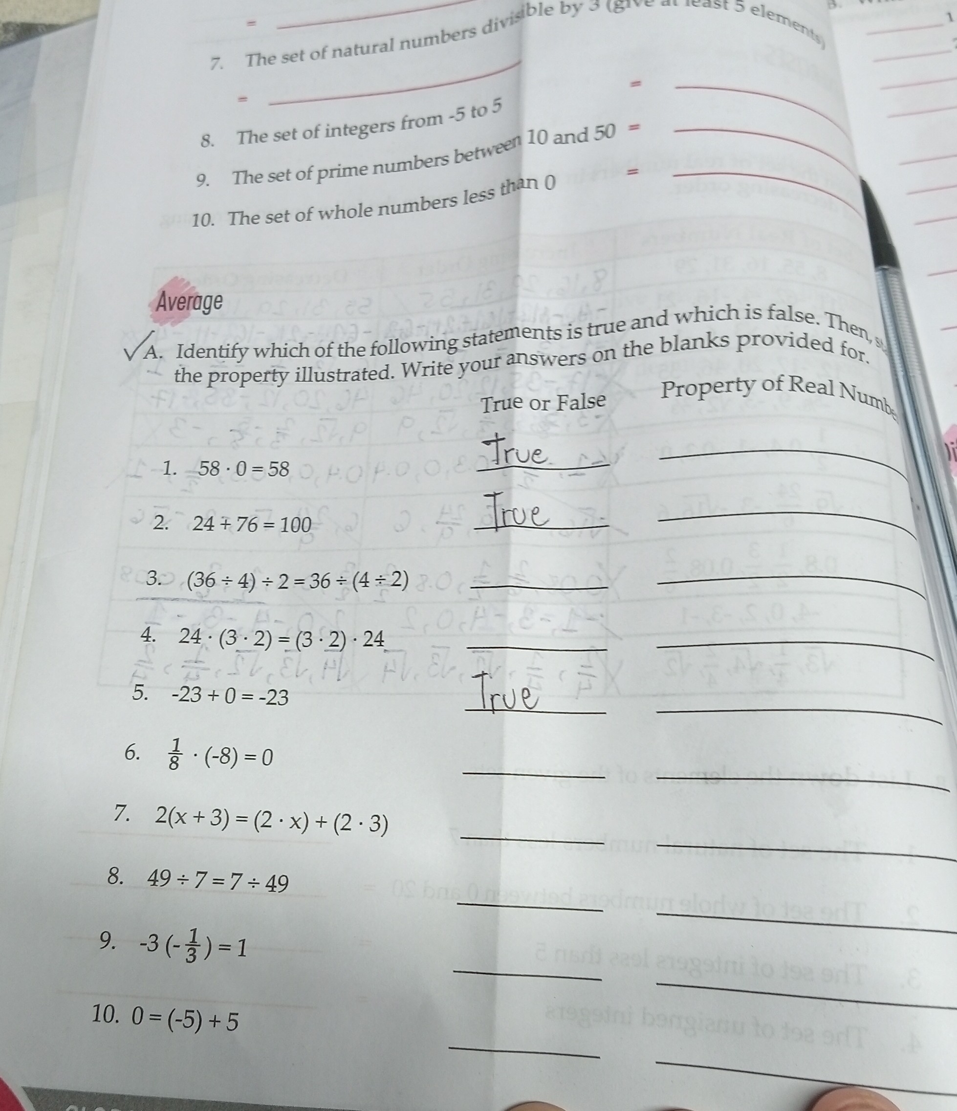 7. The set natural numbers divis ble by sta = 8. The set of integers ...
